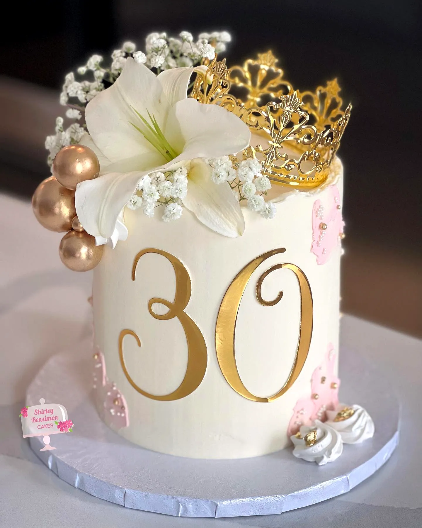 Sophisticated 30th Birthday Cake in Elegant Buttercream with Floral Accents