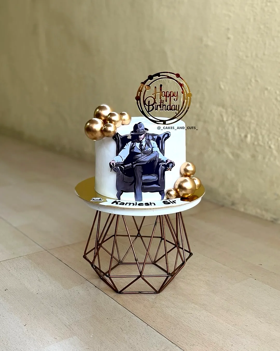Sophisticated Birthday Cake for Men in Sleek White and Gold Design