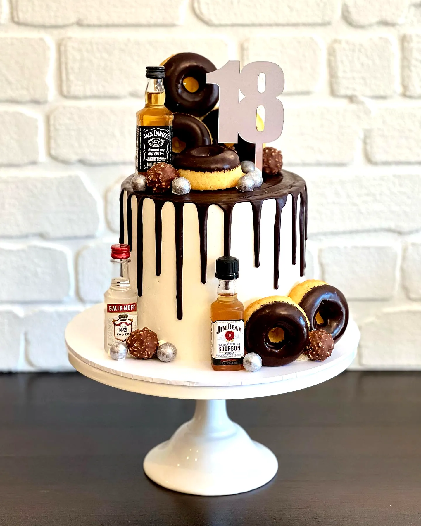 Trendy 18th Birthday Cake Design with Chocolate Drip and Party Decor