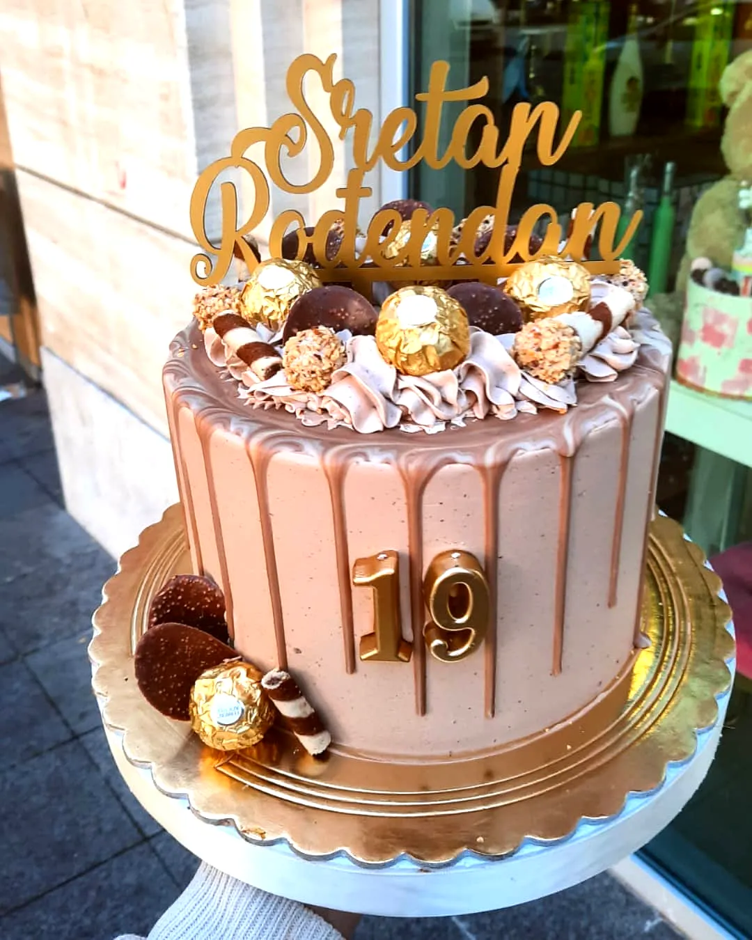 Trendy 19th Birthday Cake with Chocolate Drip and Elegant Decorations