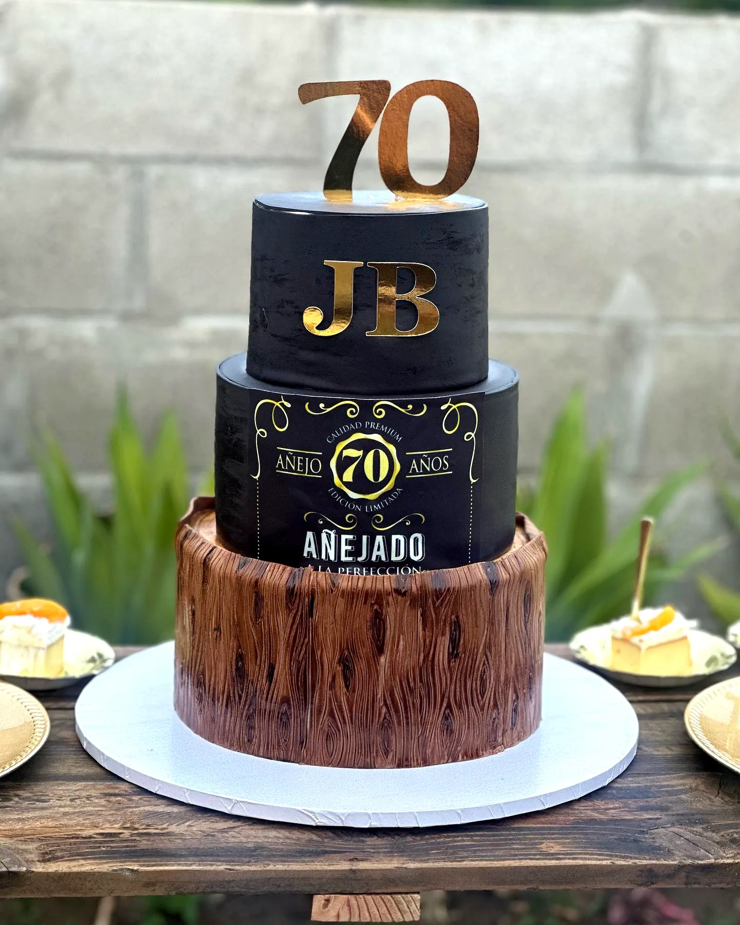 Trendy 70th Birthday Cake Design with Modern Elegance and Rustic Charm