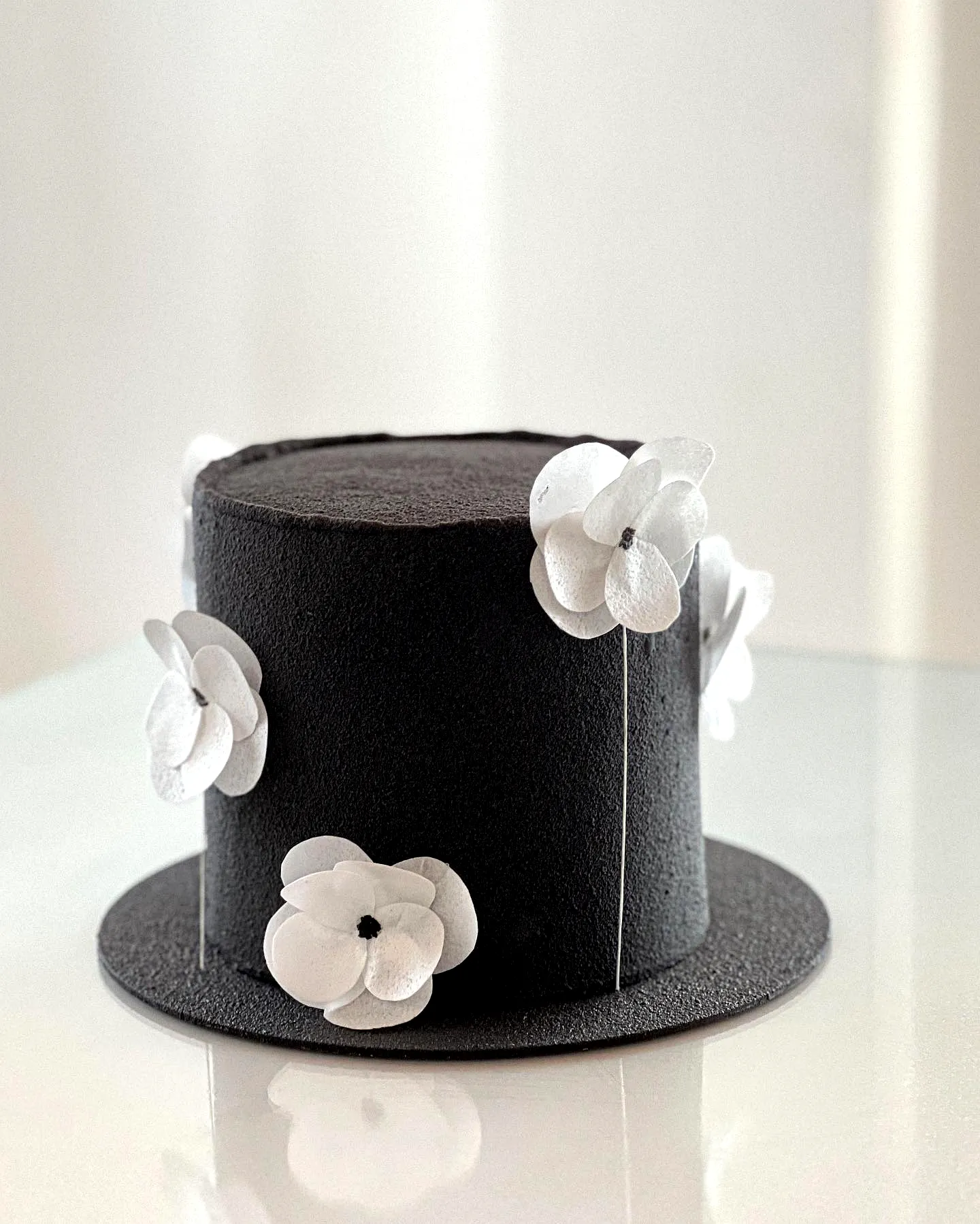 Trendy Black Birthday Cake Design with Elegant Floral Accents