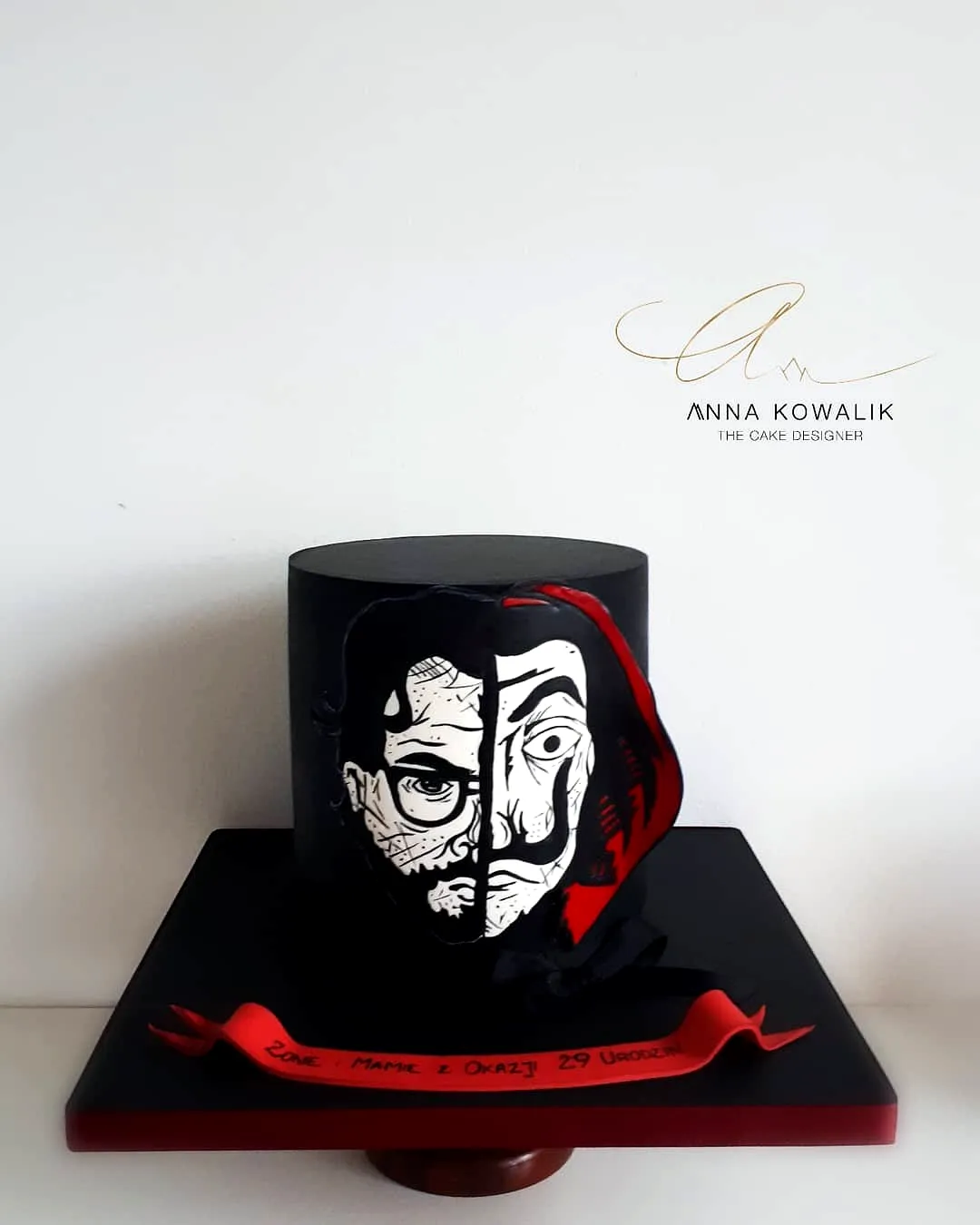 Unique Modern Birthday Cake for Adults in Chic Black and Red Design