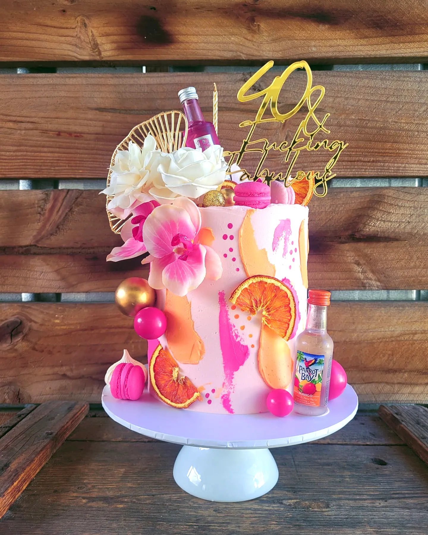 Vibrant and Trendy 40th Birthday Cake for a Fun Tropical Celebration