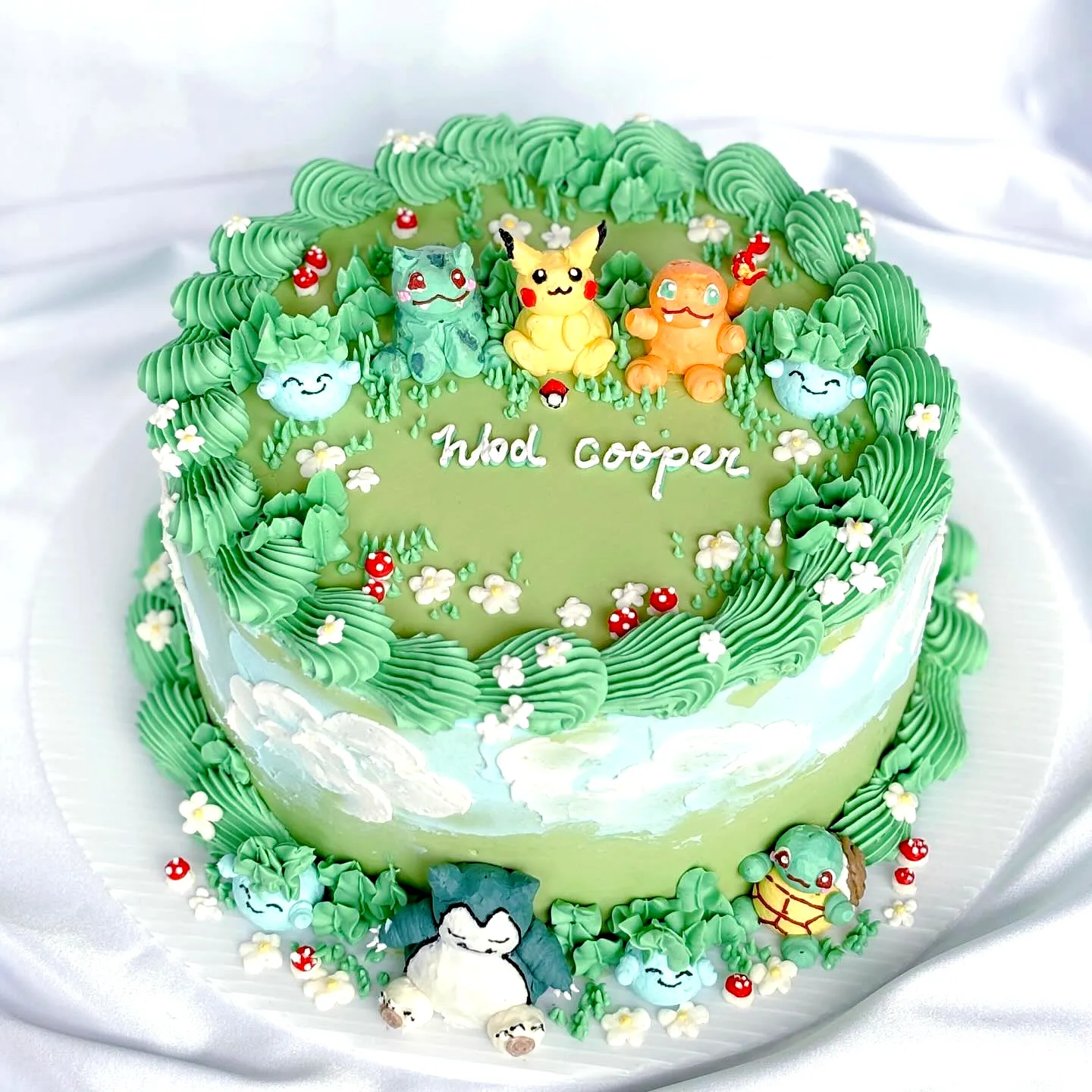 Whimsical Pokemon Cake Design in Colorful Vibrant Style