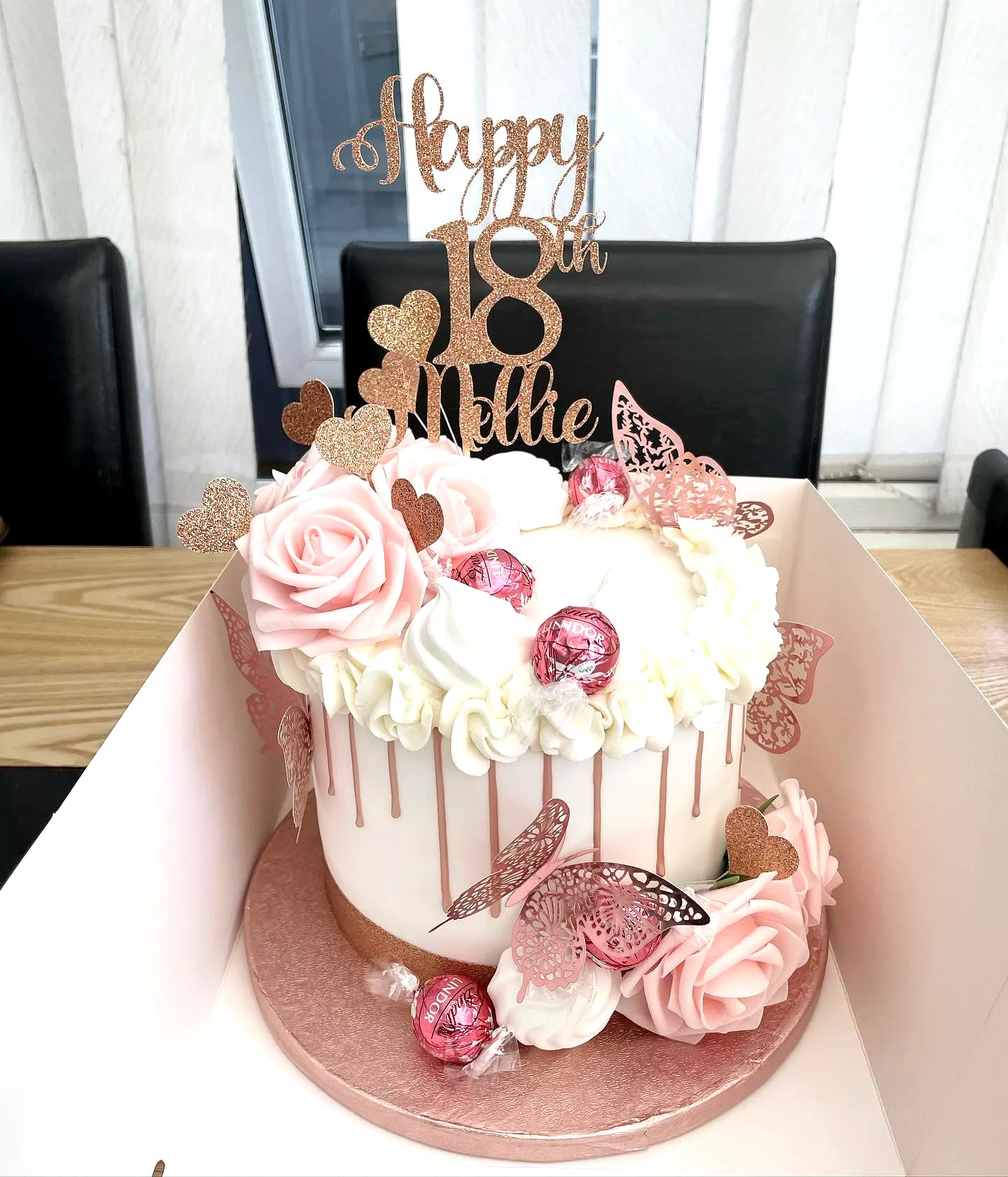 Whimsical Two-Tiered Birthday Cake Design in Pink and White