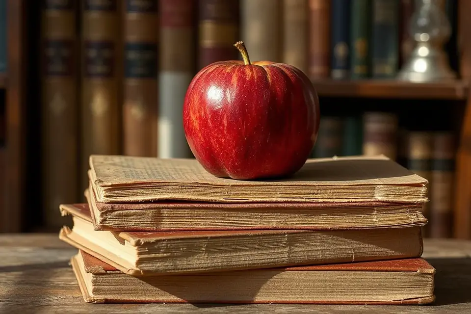 apple on vintage books