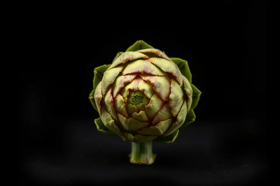 artichoke on black background