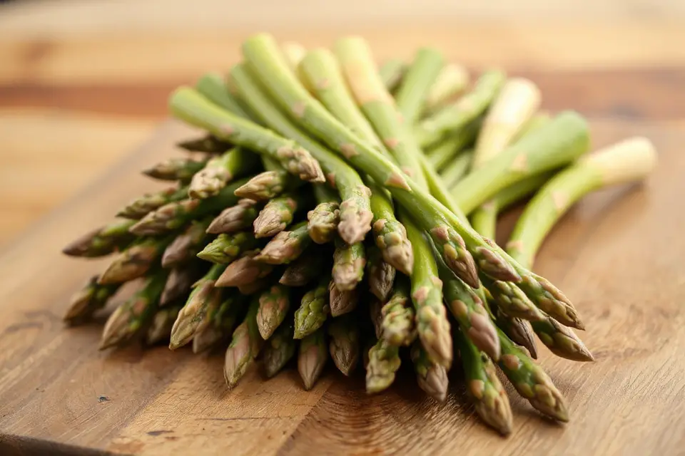 asparagus on wooden board