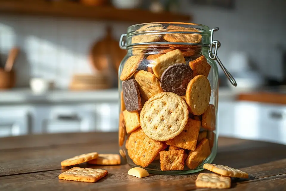 assorted crackers in jar