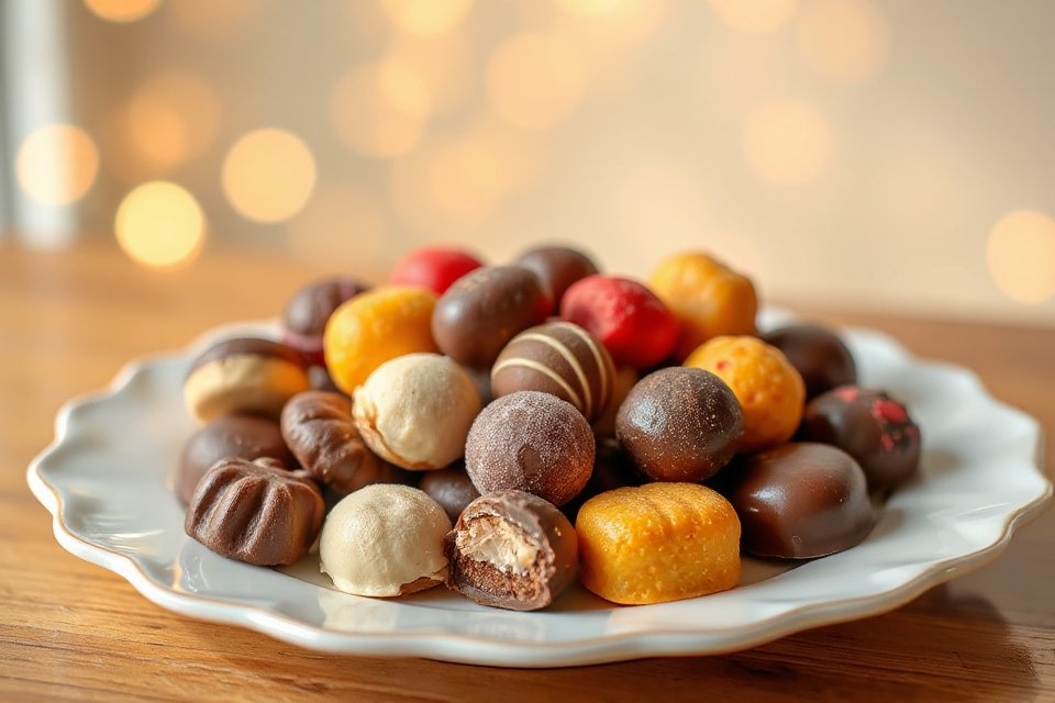assorted glossy chocolate bonbons