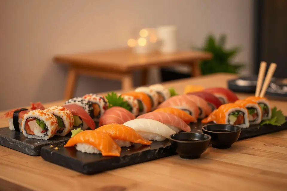 assorted sushi rolls dining