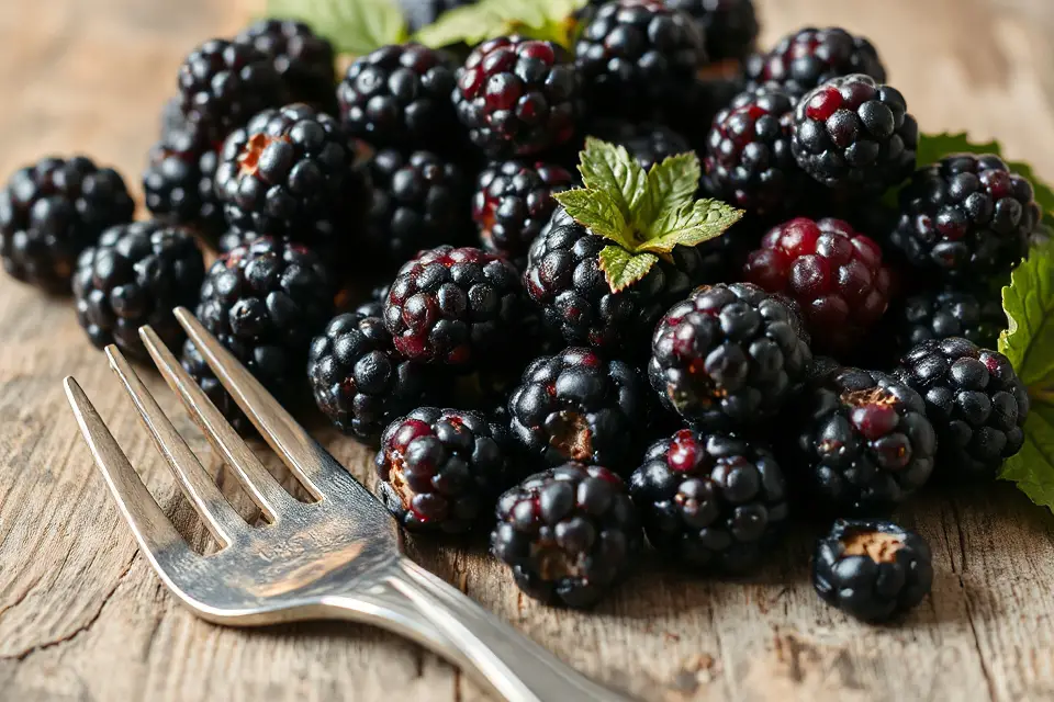 blackberries and vintage fork