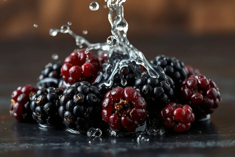 blackberries splashing in water