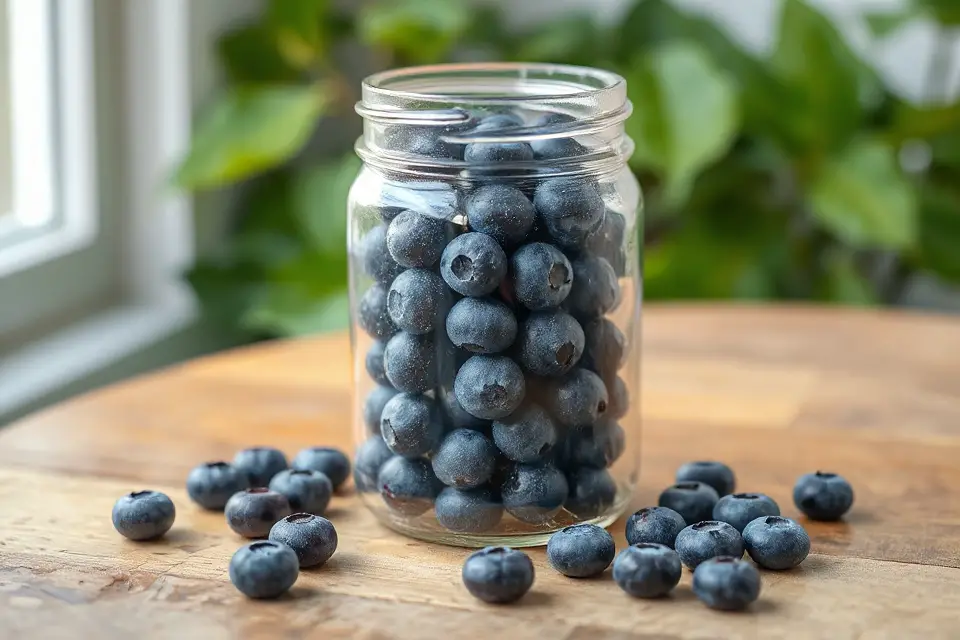 blueberries in glass jar