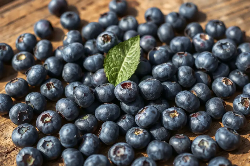 blueberries on wooden table