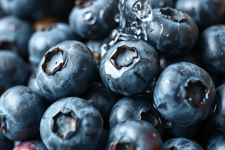 blueberries splashing in water