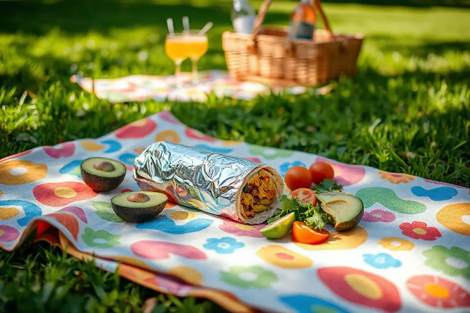 burrito on picnic blanket