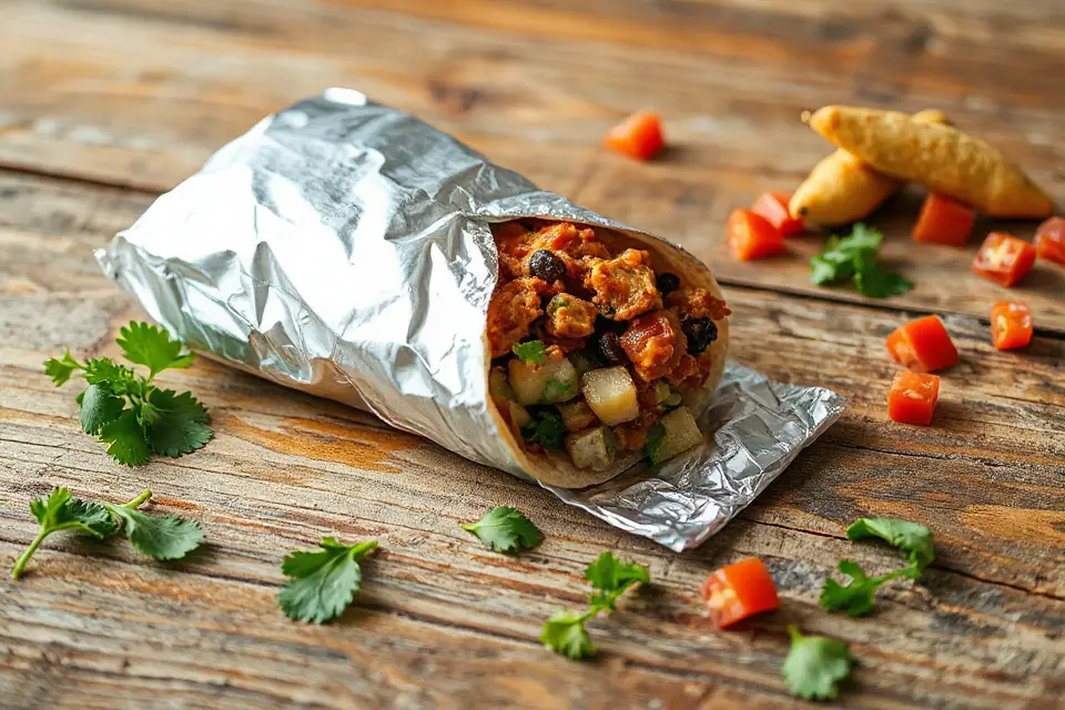 burrito on wooden table