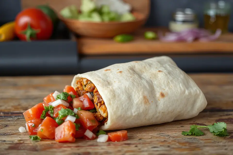 burrito with salsa backdrop