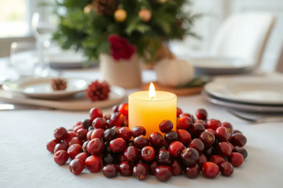 candlelit festive cranberry scene
