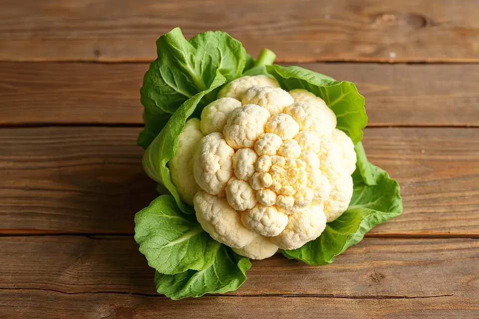 cauliflower on wooden background