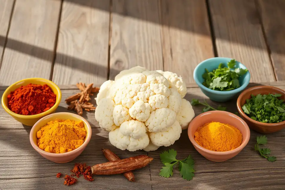 cauliflower surrounded by spices