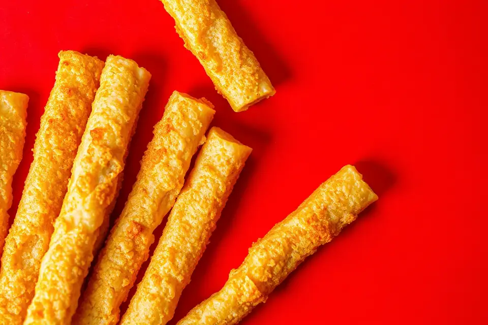 cheese sticks on red