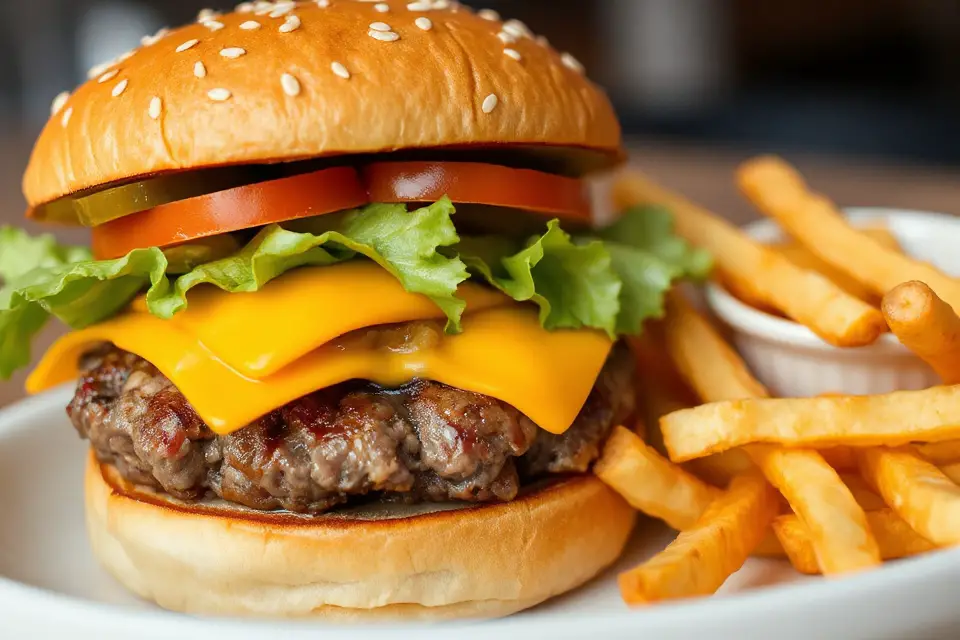 cheeseburger and fries photo