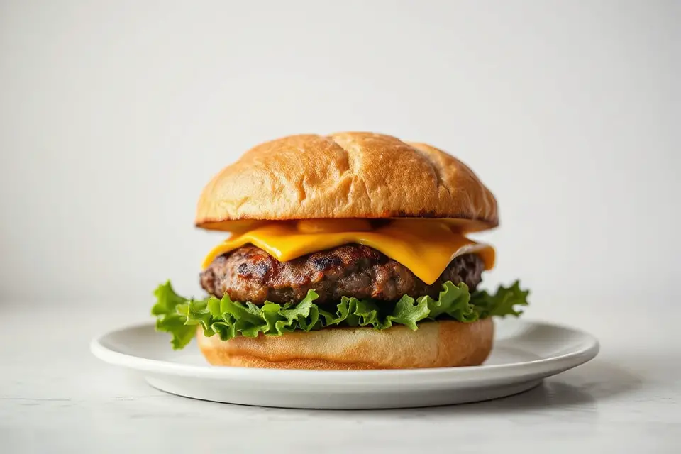 cheeseburger on minimalistic plate