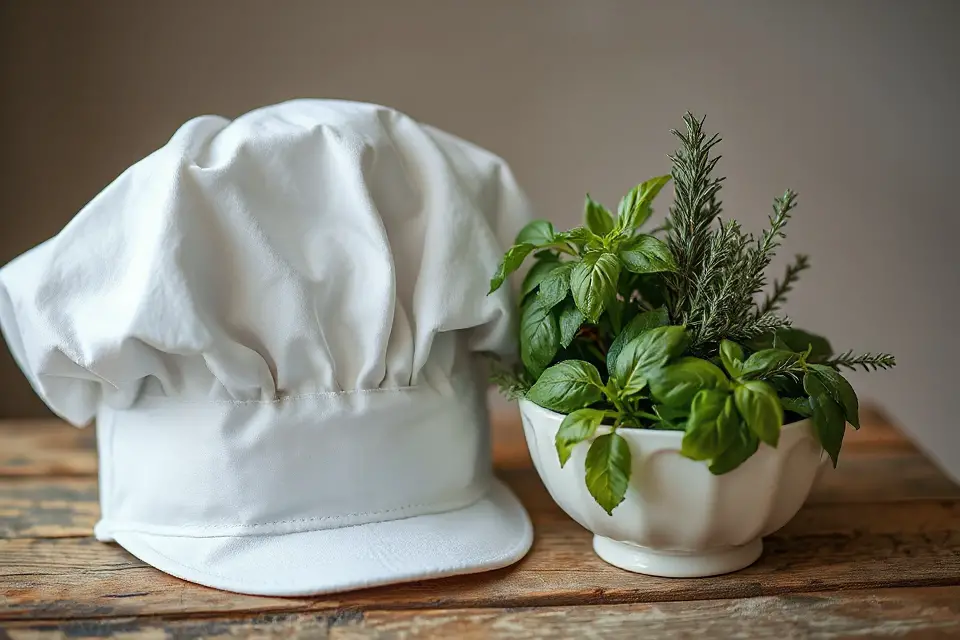 chef hat and herbs