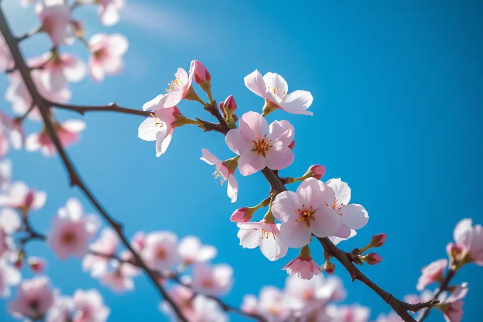 cherry blossoms clear sky