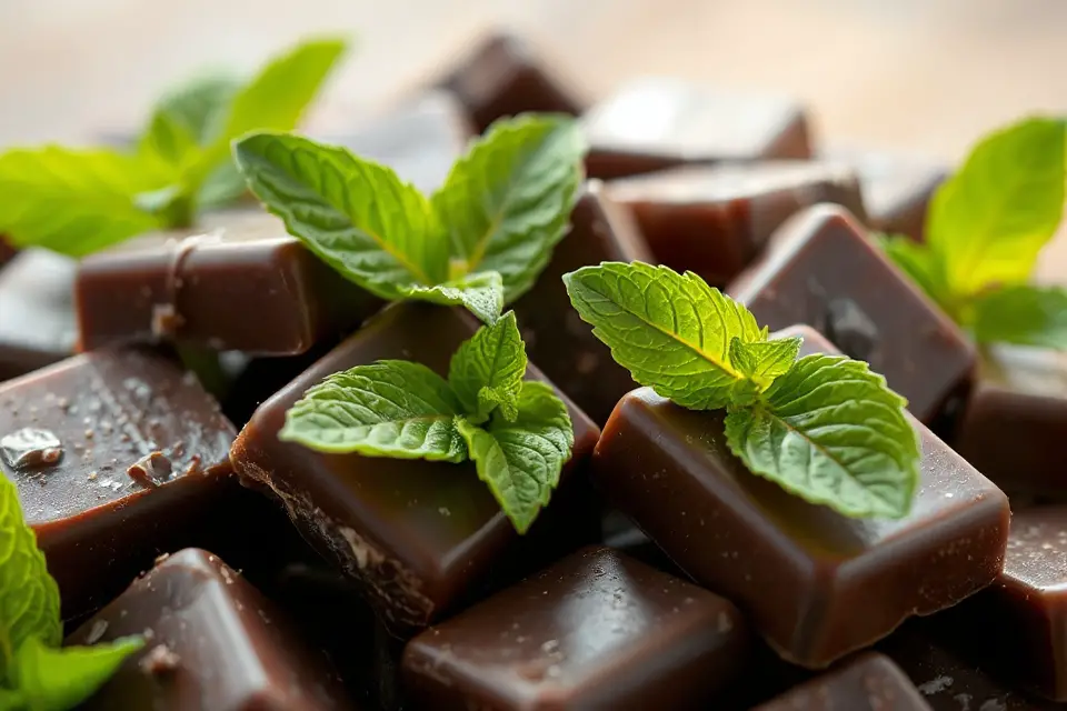 chocolate and mint leaves