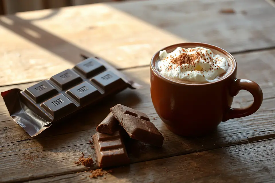 chocolate bar and hot chocolate