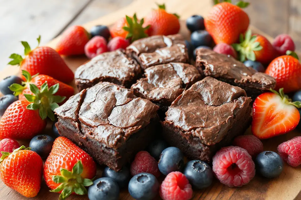 chocolate brownies with berries