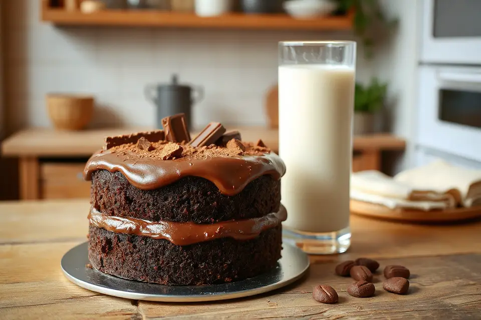 chocolate cake and milk