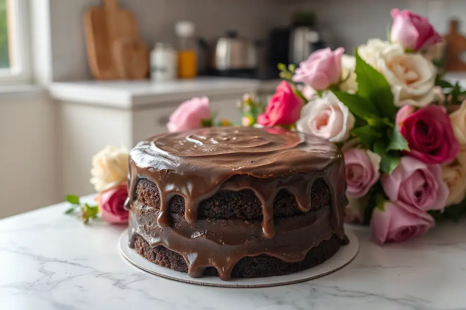 chocolate cake floral arrangement
