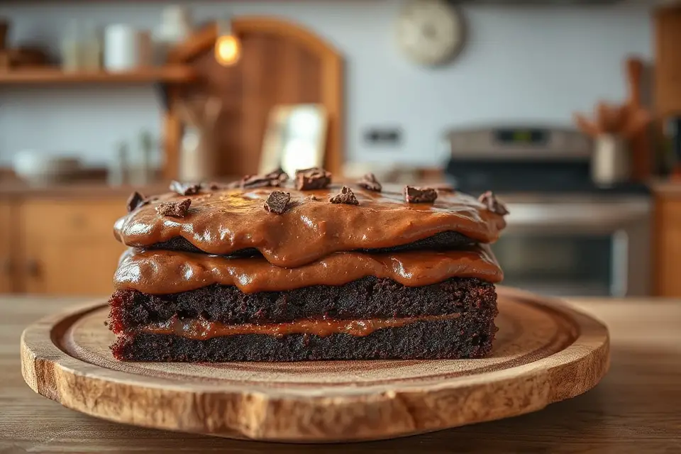 chocolate cake rustic plate