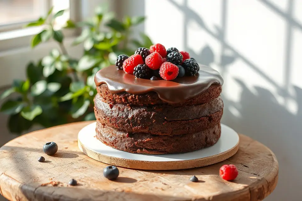 chocolate cake rustic setting