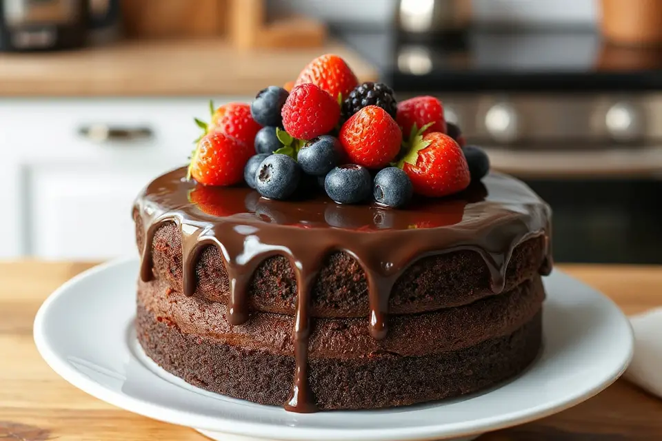 chocolate cake with berries