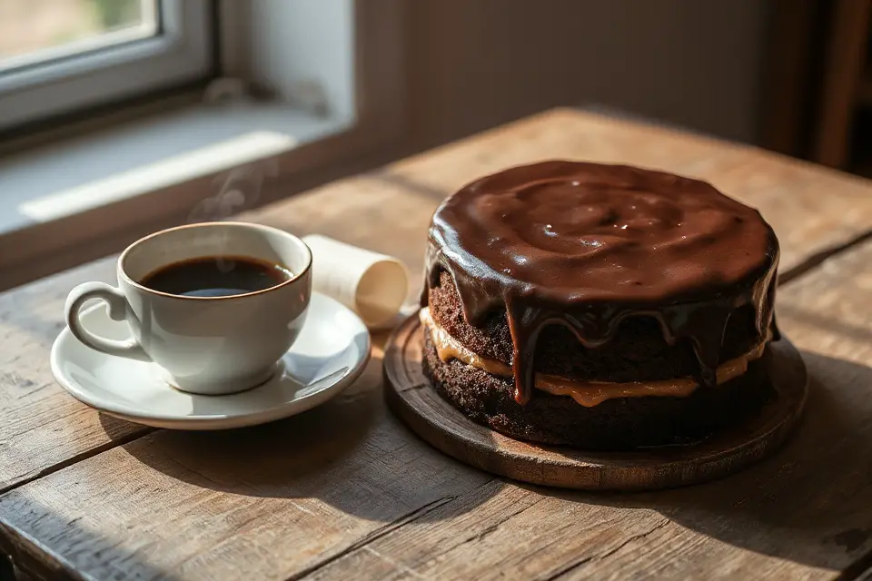 chocolate cake with coffee