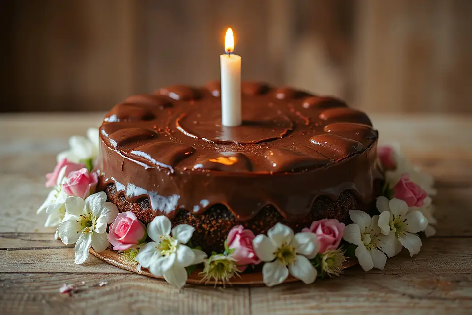 chocolate cake with flowers