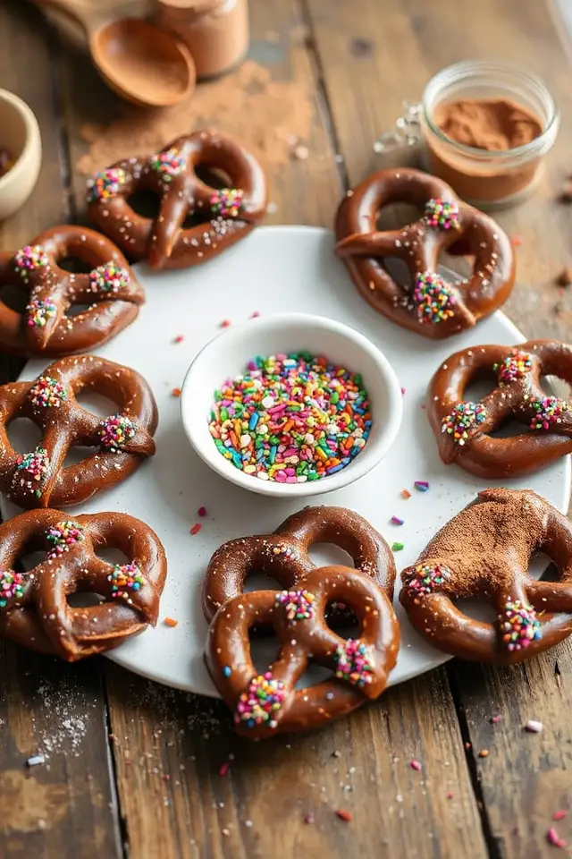 chocolate covered pretzels with sprinkles
