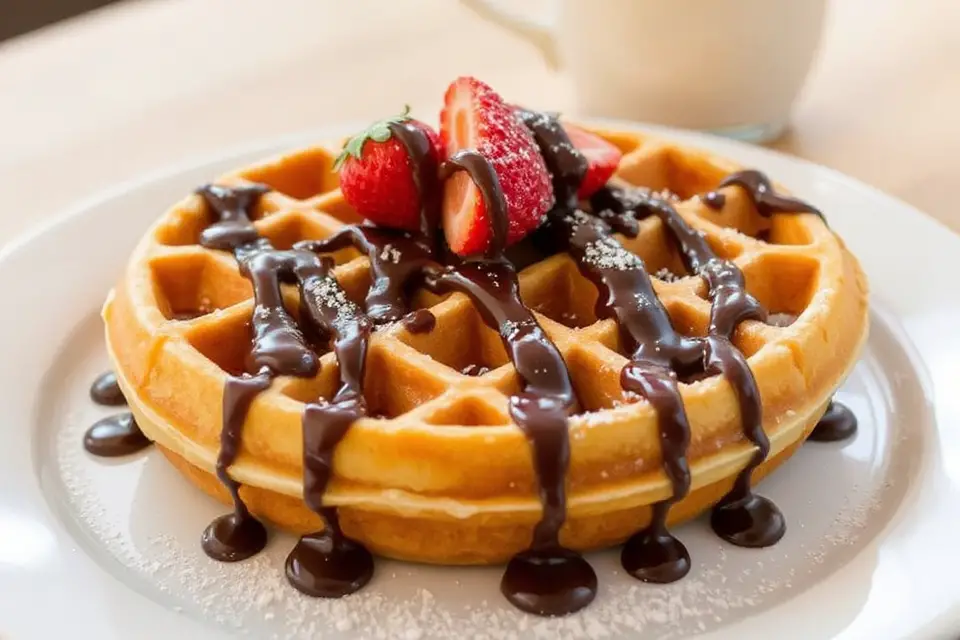 chocolate drizzled waffle photo