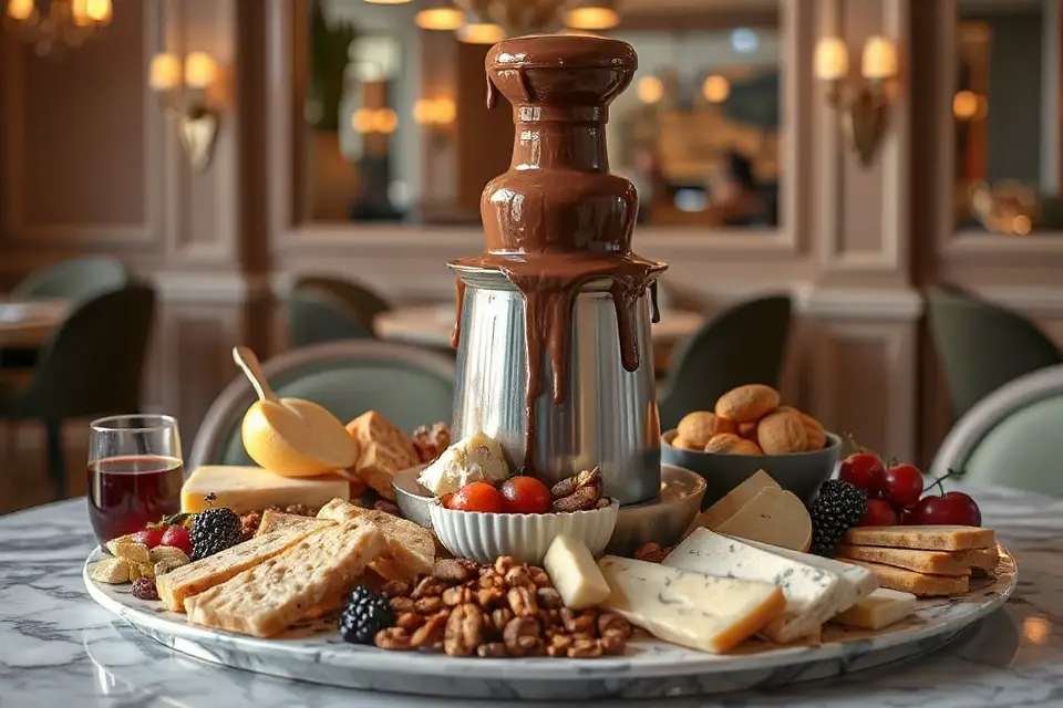 chocolate fountain and cheese