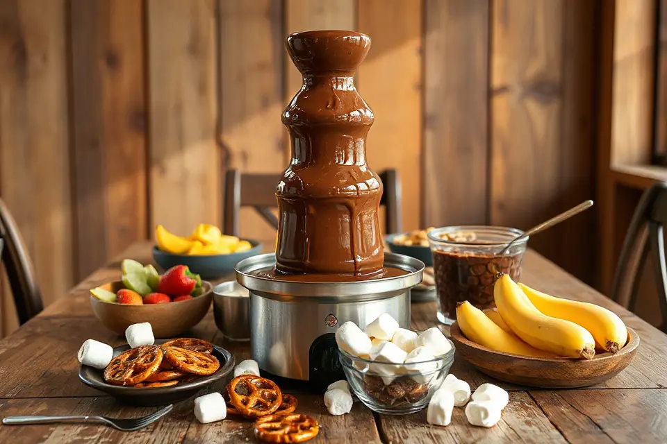 chocolate fountain rustic table
