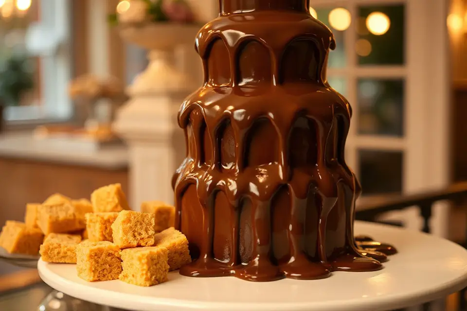 chocolate fountain with cake