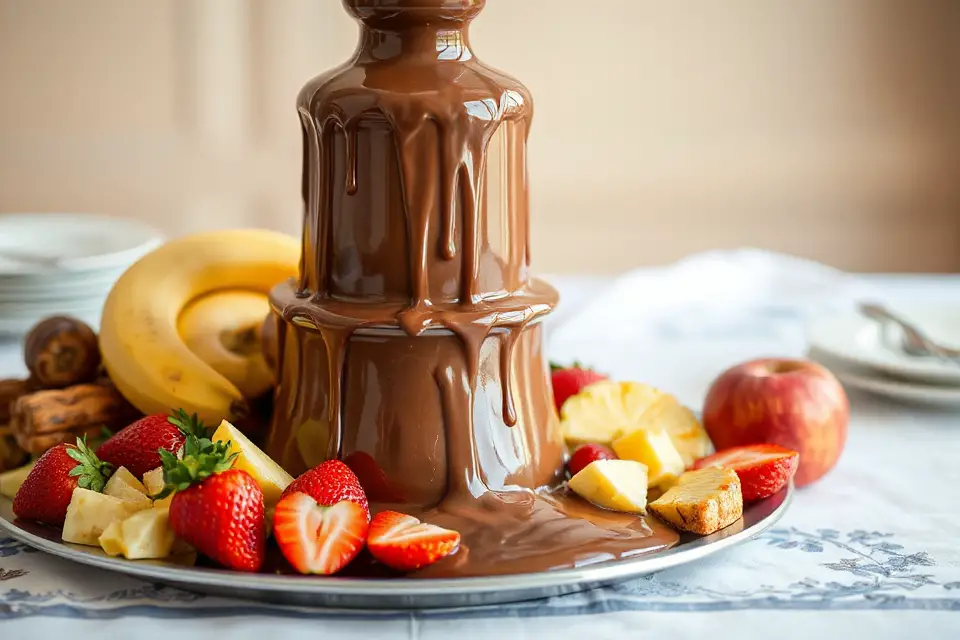 chocolate fountain with fruits