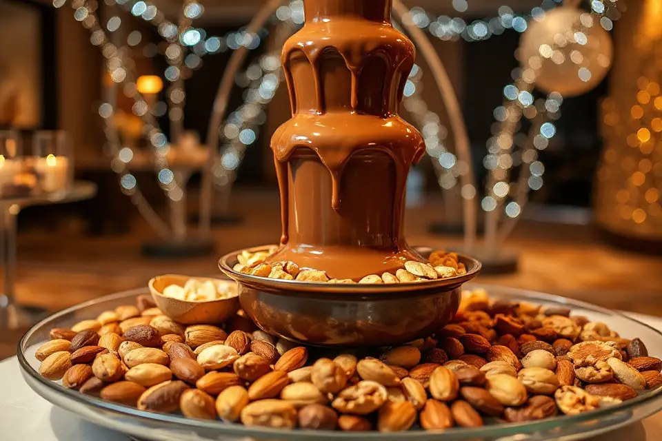 chocolate fountain with nuts