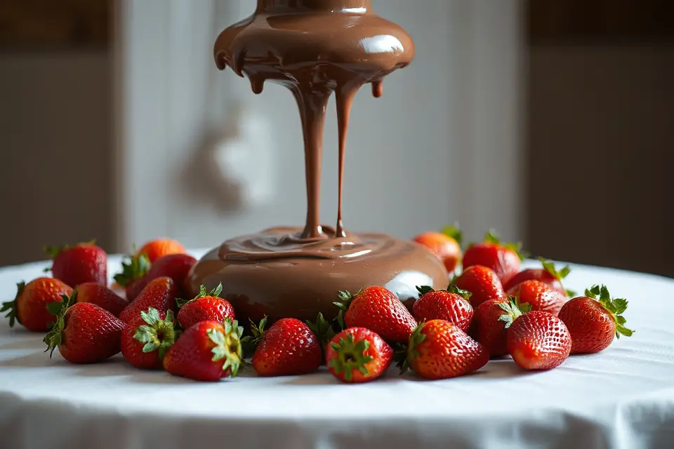 chocolate fountain with strawberries
